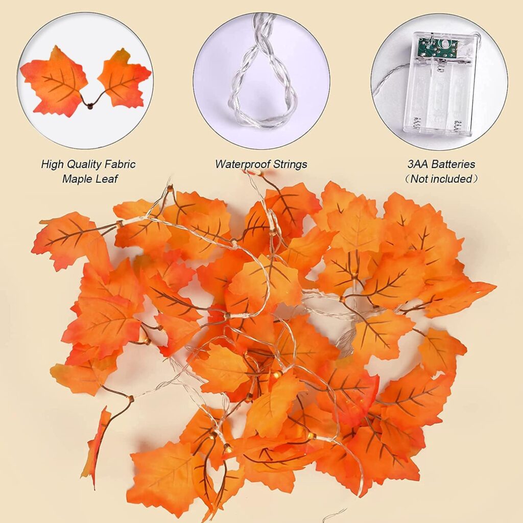 [2Pack]Fall Decor Total 16.4FT 50LED Maple Leaves String Lights Battery Operated,Fall Thanksgiving Halloween Decorations for Home,Fall Garland with Lights Decor for Indoor Outdoor Party Autumn Harvest