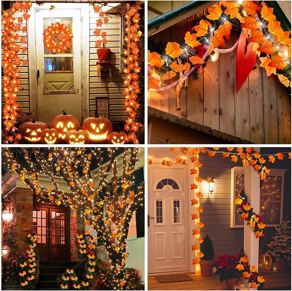 [2Pack]Fall Decor Total 16.4FT 50LED Maple Leaves String Lights Battery Operated,Fall Thanksgiving Halloween Decorations for Home,Fall Garland with Lights Decor for Indoor Outdoor Party Autumn Harvest