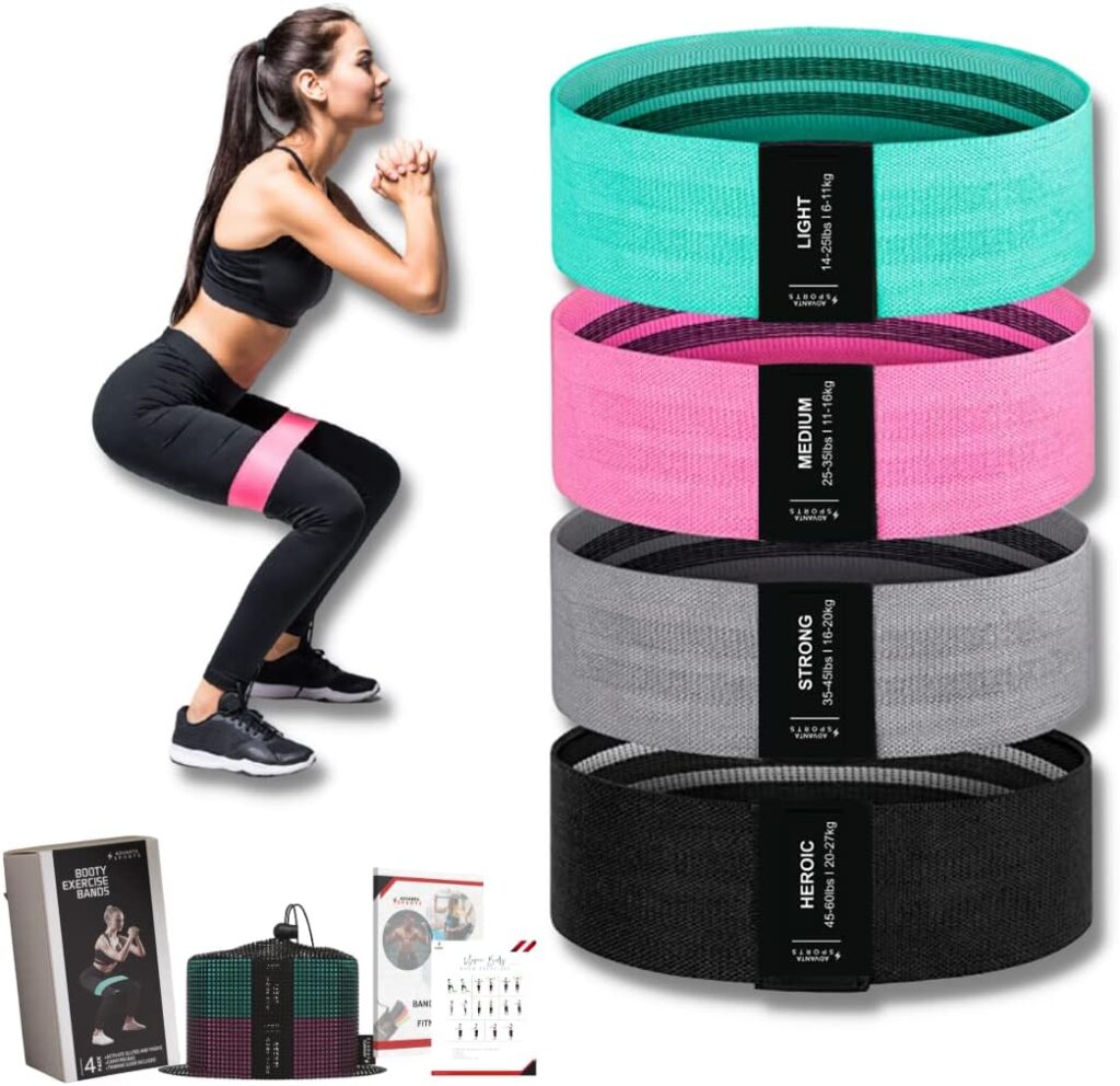 ADVANTA SPORTS Deluxe Fabric Resistance Bands Set – 4 Levels Workout Bands for Women and Men with Non-Slip Design for Hips  Glutes, Peach Booty Bands for Home Fitness, Yoga, Pilates, PT