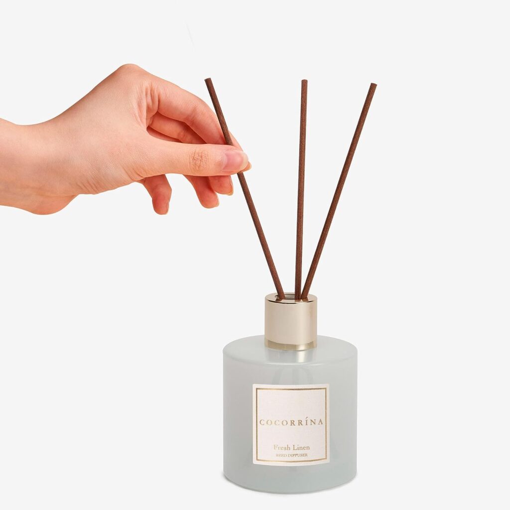 Cocorrína Reed Diffuser Sets - 6.7 oz Fresh Linen Scented Diffuser with 8 Sticks Home Fragrance Essential Oil Reed Diffuser for Bathroom Shelf Decor