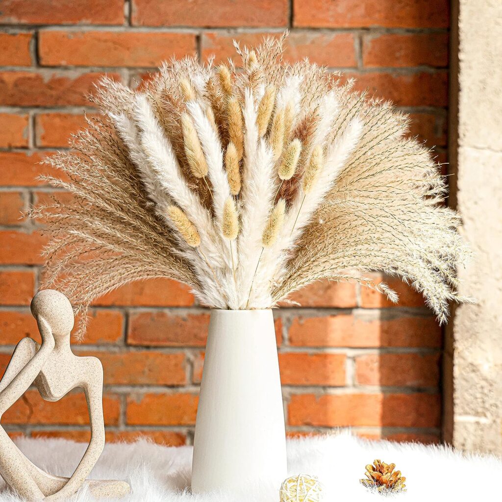 Der Rose 120 pcs 17 Inches Dried Pampas Grass for Boho Bathroom Bedroom Kitchen Living Room Office Home Room Fall Decor Aesthetic