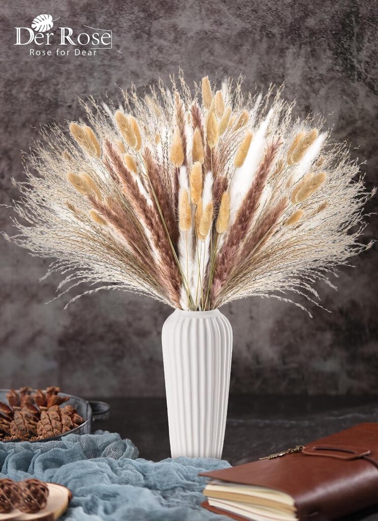 Der Rose 120 pcs 17 Inches Dried Pampas Grass for Boho Bathroom Bedroom Kitchen Living Room Office Home Room Fall Decor Aesthetic