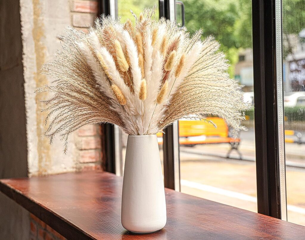 Der Rose 120 pcs 17 Inches Dried Pampas Grass for Boho Bathroom Bedroom Kitchen Living Room Office Home Room Fall Decor Aesthetic