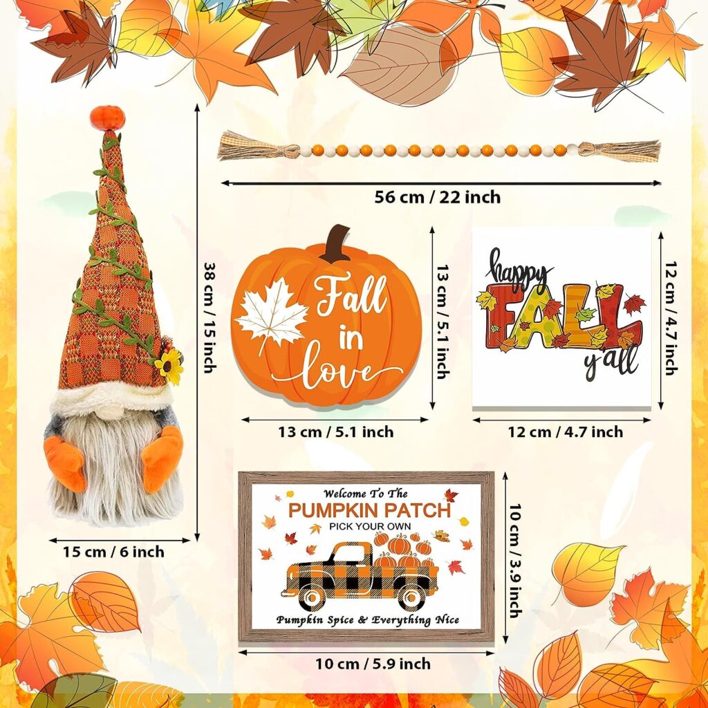 Fall Decor - Fall Decorations for Home, 3 Pcs Wood Signs  Fall Gnomes Plush with Bead Garland - Tiered Tray Decor - Pumpkin Decor, Farmhouse Rustic Decor for Autumn Thanksgiving Harvest Decorations