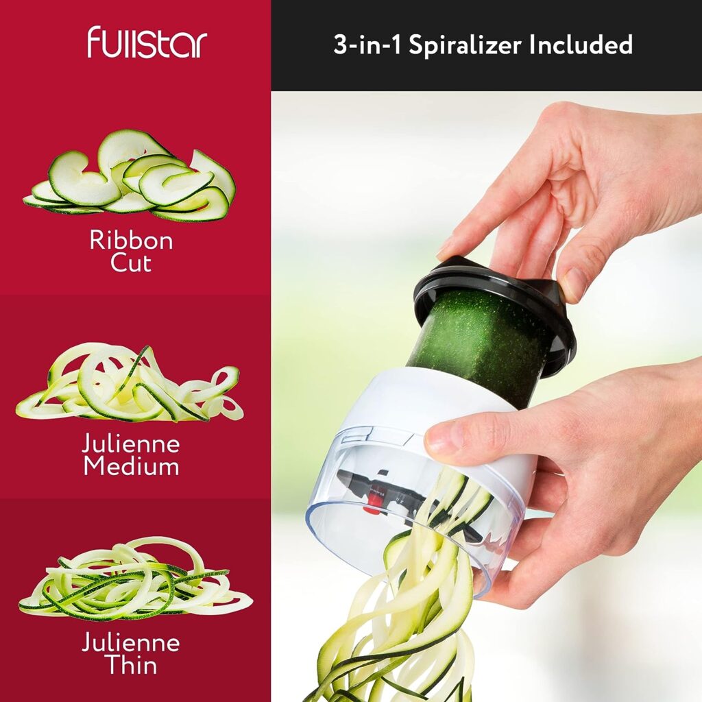 Fullstar All-in-1 Vegetable Chopper, Mandoline Slicer  Cheese Grater | Multi Blade French Fry Cutter  Veggie Dicer | Includes Bonus Handheld Spiralizer  Kitchen Gadgets