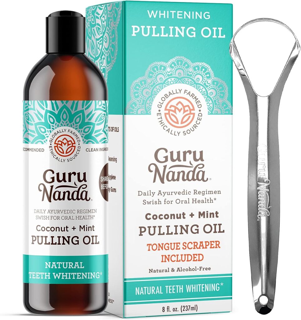 GuruNanda Oil Pulling (8 Fl.Oz) with Coconut Oil and Peppermint Oil for Oral Health, Healthy Teeth and Gums, Alcohol Free Mouthwash, Teeth Whitening, Helps with Bad Breath and Freshens Mouth