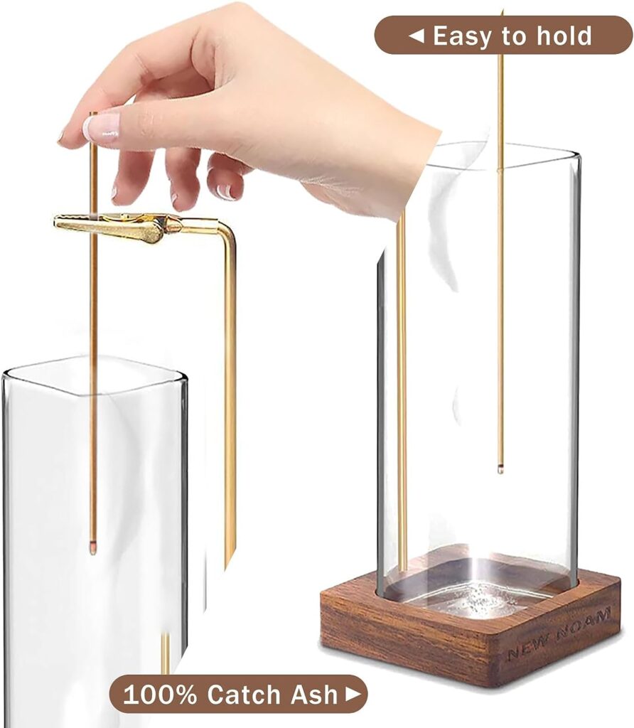 Incense Stick Holder Ash Catcher, Incense Burner Glasses Holder with Removable Glass Ash Catcher, Modern Incense Burner, Walnut Base, for Meditation, Yoga, and Home Decor.