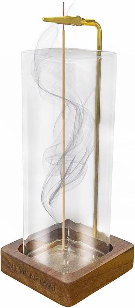 Incense Stick Holder Ash Catcher, Incense Burner Glasses Holder with Removable Glass Ash Catcher, Modern Incense Burner, Walnut Base, for Meditation, Yoga, and Home Decor.