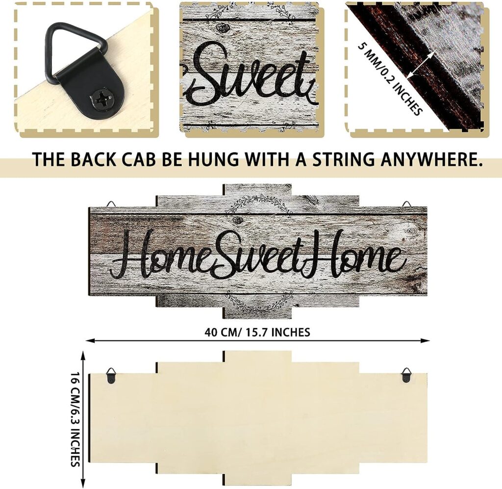 Jetec Home Sweet Home Sign, Rustic Wood , Large Farmhouse Home Plaque Wall Hanging Wooden Sign for Bedroom, Living Room, Wall, Wedding Decor (Gray)