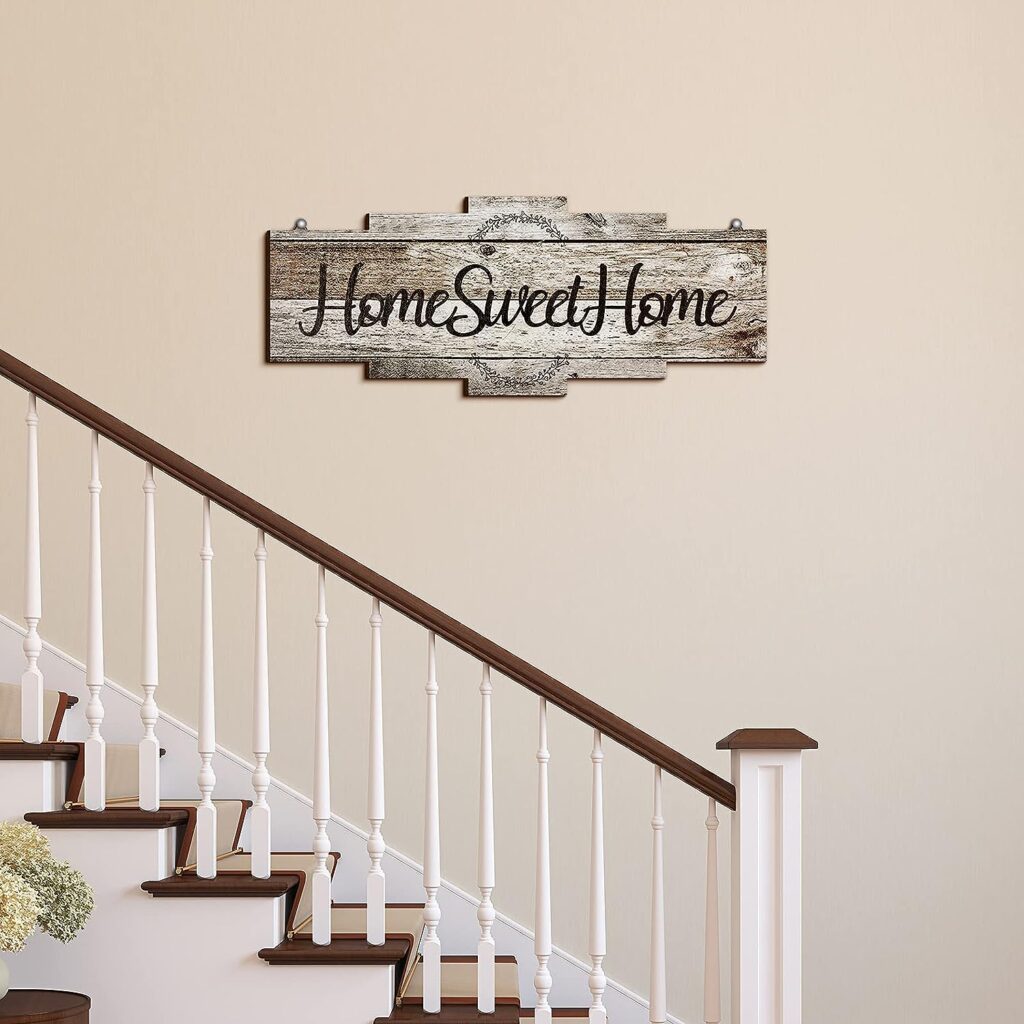 Jetec Home Sweet Home Sign, Rustic Wood , Large Farmhouse Home Plaque Wall Hanging Wooden Sign for Bedroom, Living Room, Wall, Wedding Decor (Gray)