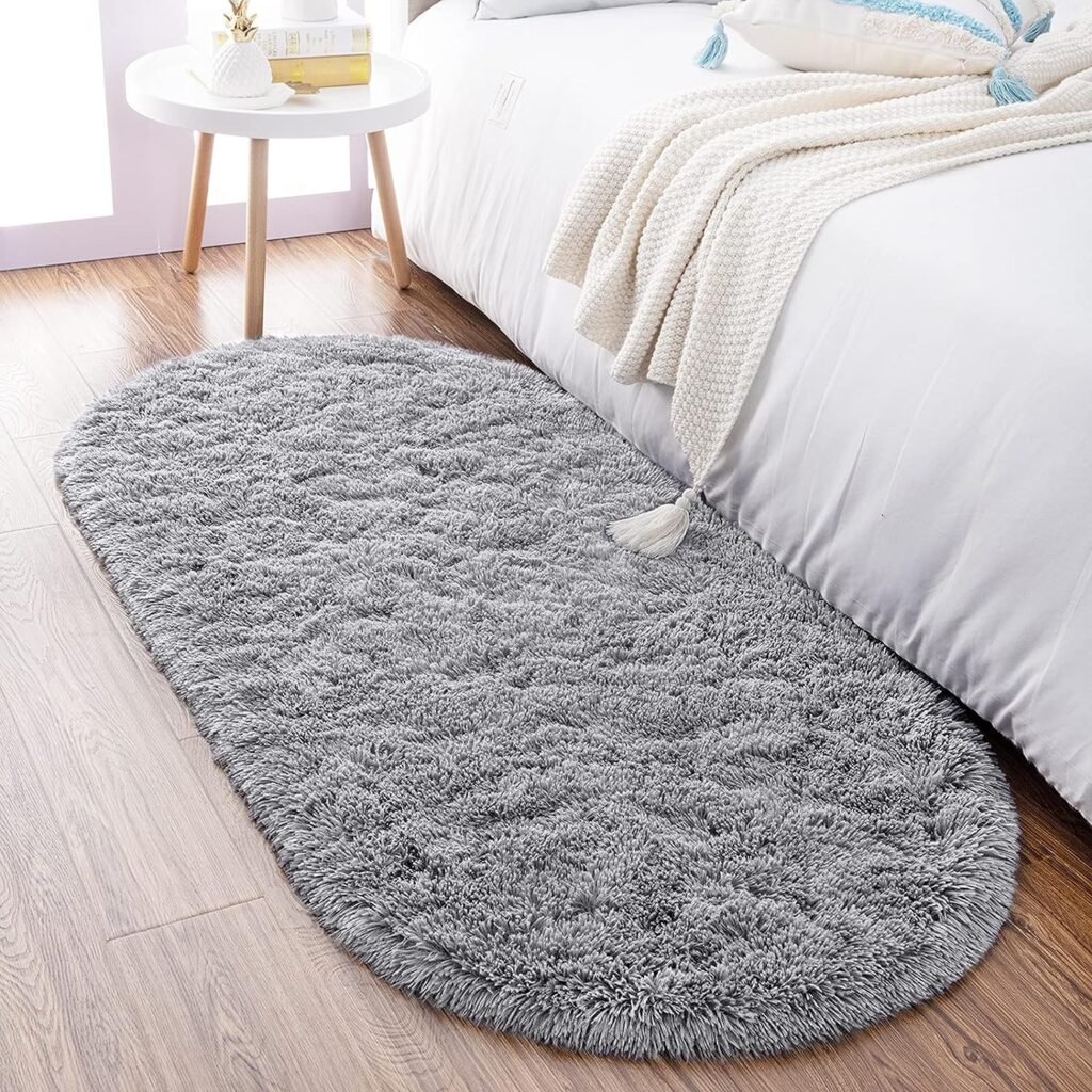 Noahas Ultra Soft Fluffy Bedroom Rugs Kids Room Carpet Modern Shaggy Area Rugs,Oval Rugs for Bedroom,Living Room Runner Rug Non Slip Home Decor 2.6 X 5.3,Grey