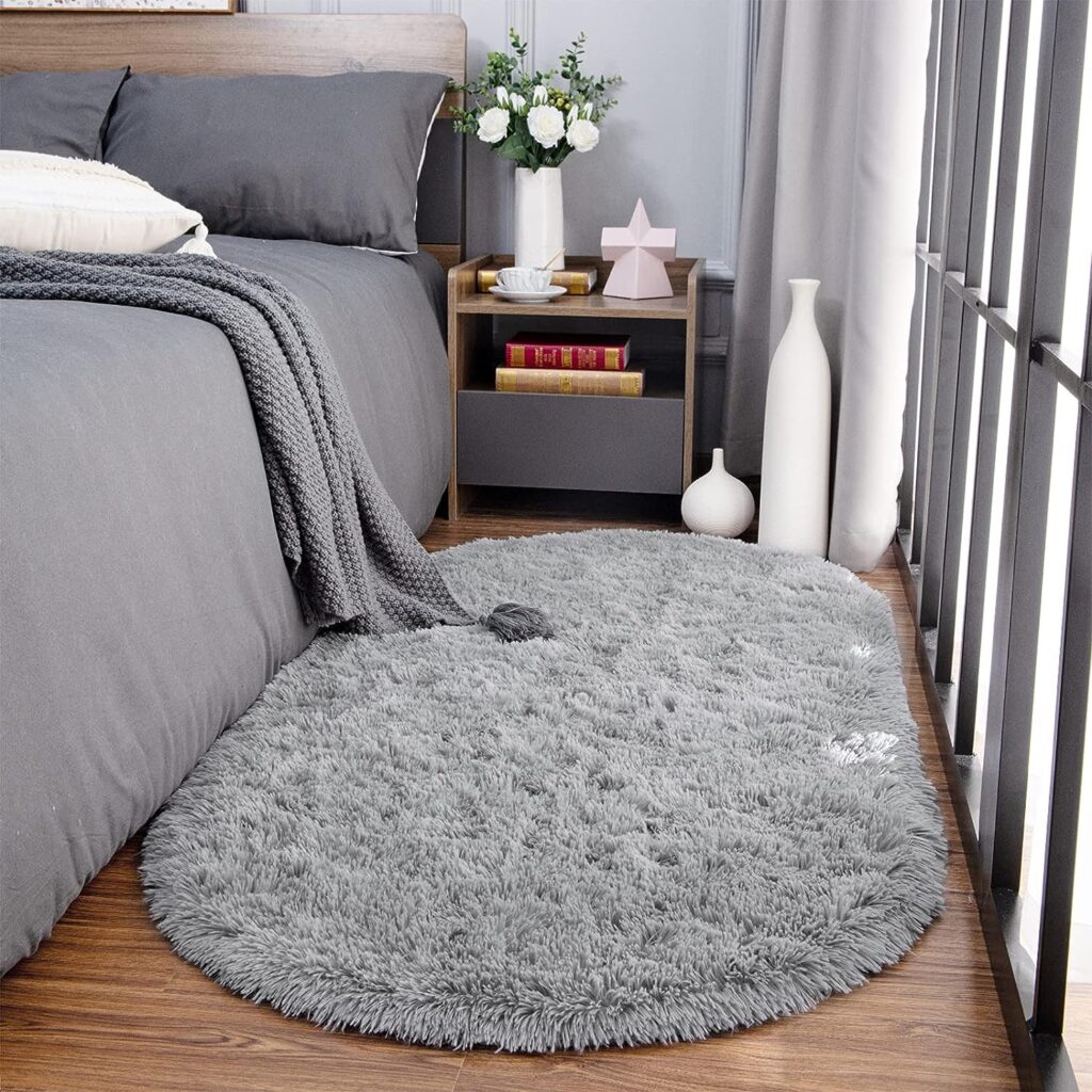 Noahas Ultra Soft Fluffy Bedroom Rugs Kids Room Carpet Modern Shaggy Area Rugs,Oval Rugs for Bedroom,Living Room Runner Rug Non Slip Home Decor 2.6 X 5.3,Grey