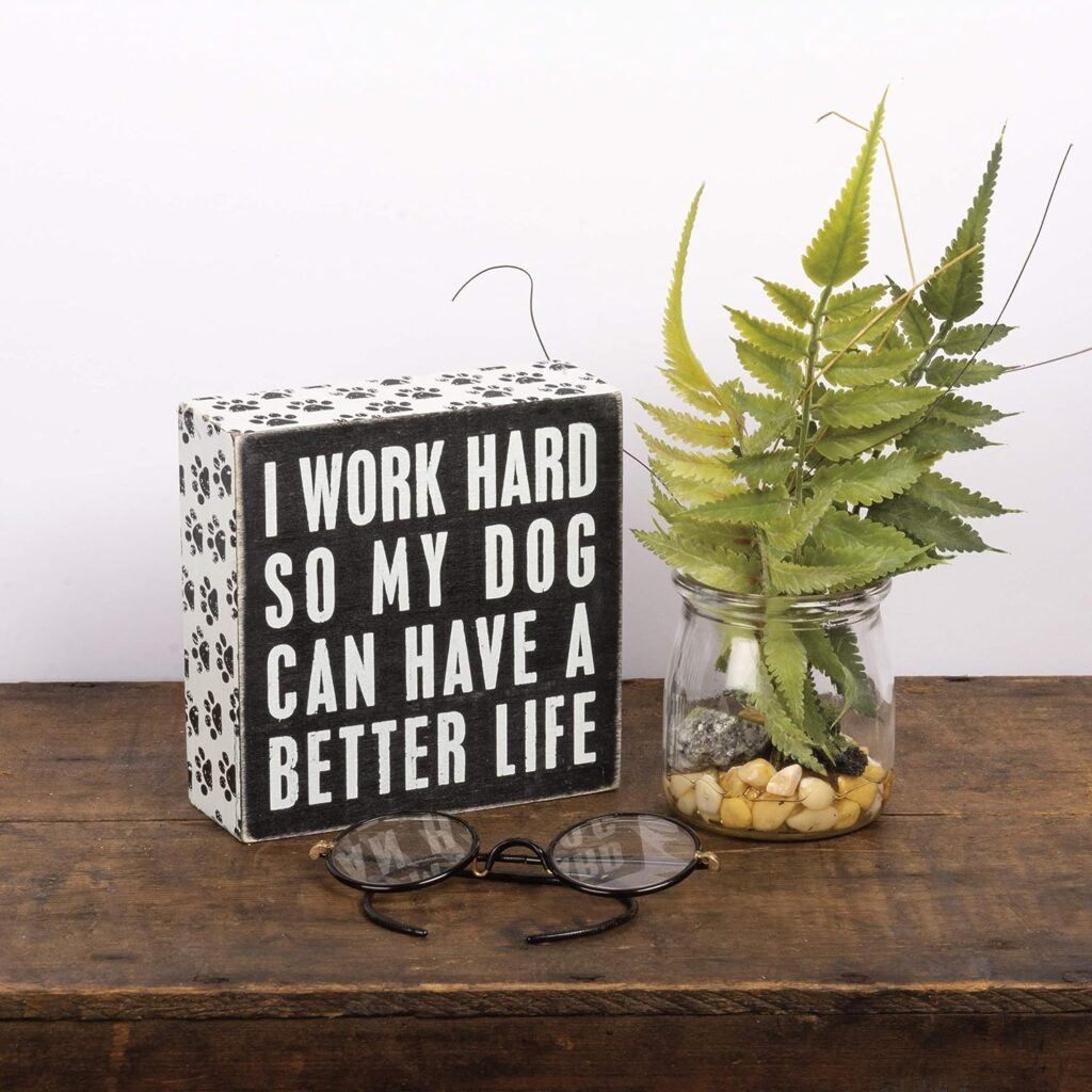 Primitives by Kathy 21490 Pawprint Trimmed Box Sign,Wood, Paper, 5 Square, Dog Can Have a Better Life , White