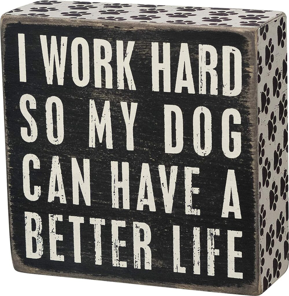 Primitives by Kathy 21490 Pawprint Trimmed Box Sign,Wood, Paper, 5 Square, Dog Can Have a Better Life , White