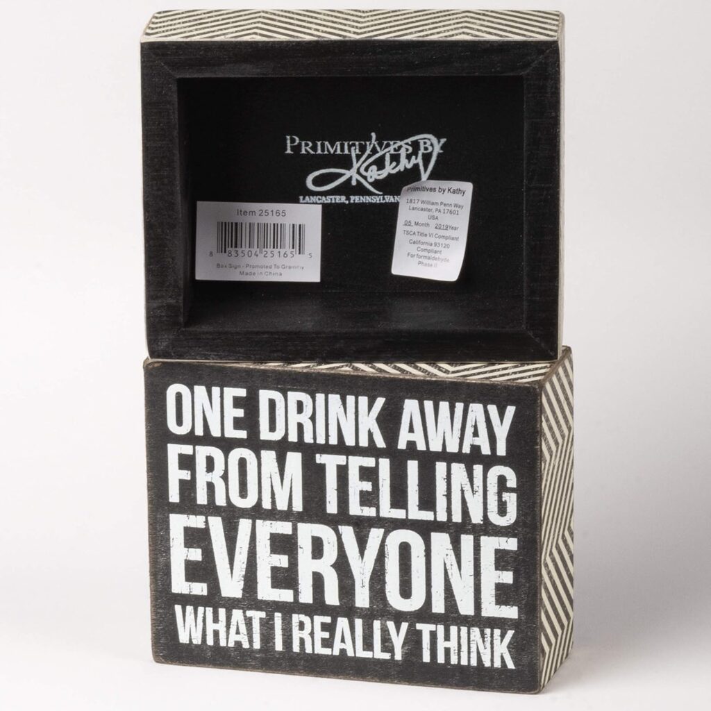 Primitives by Kathy Chevron Trimmed Box Sign, One Drink Away 5x4 inches