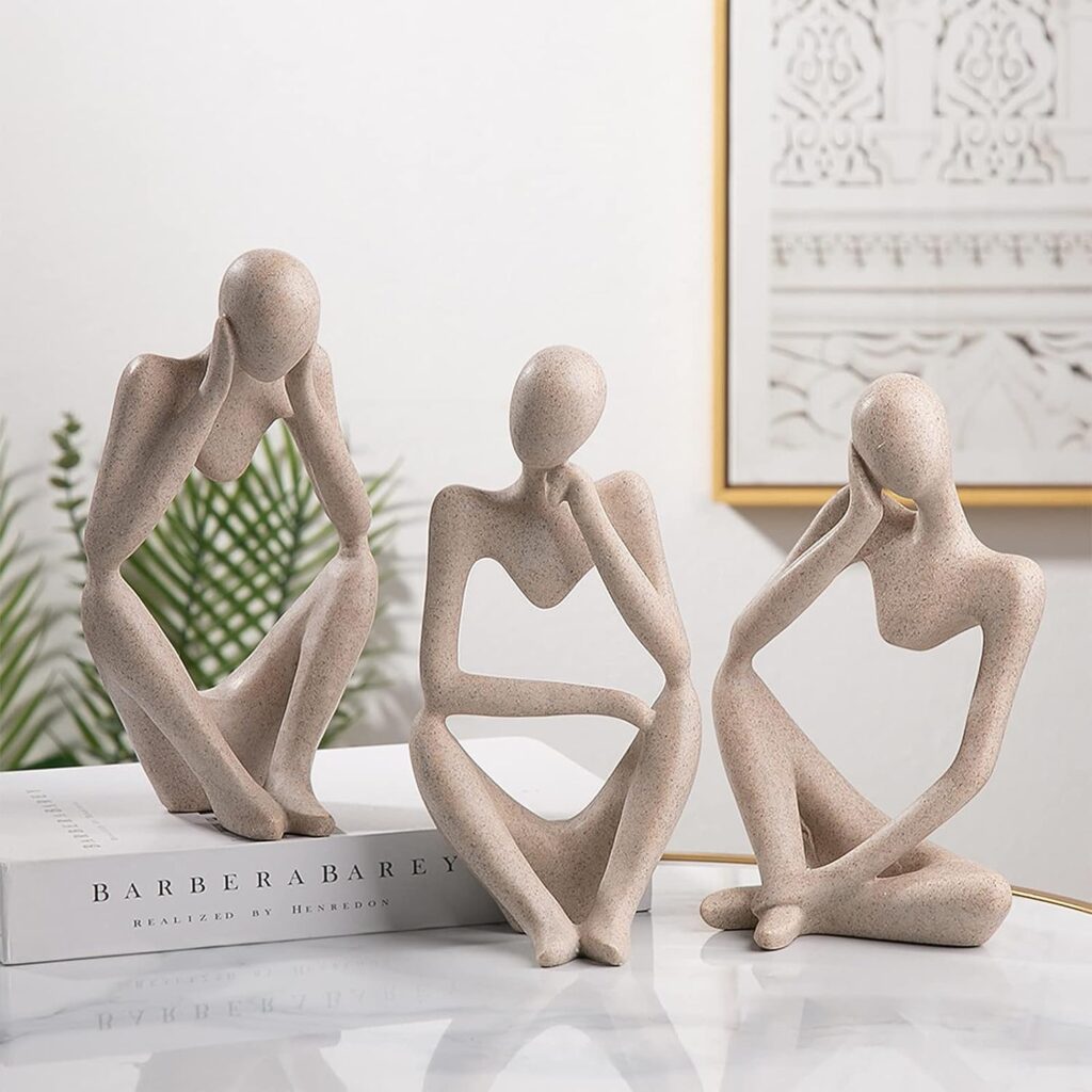 UMYTH Thinker Statues Set of 3, Sandstone Resin Thinker Statue Ornaments, Abstract Style Sculpture Statue Collectible Figurines for Home Decor/Office/Bookshelf/Desktop/Decorations