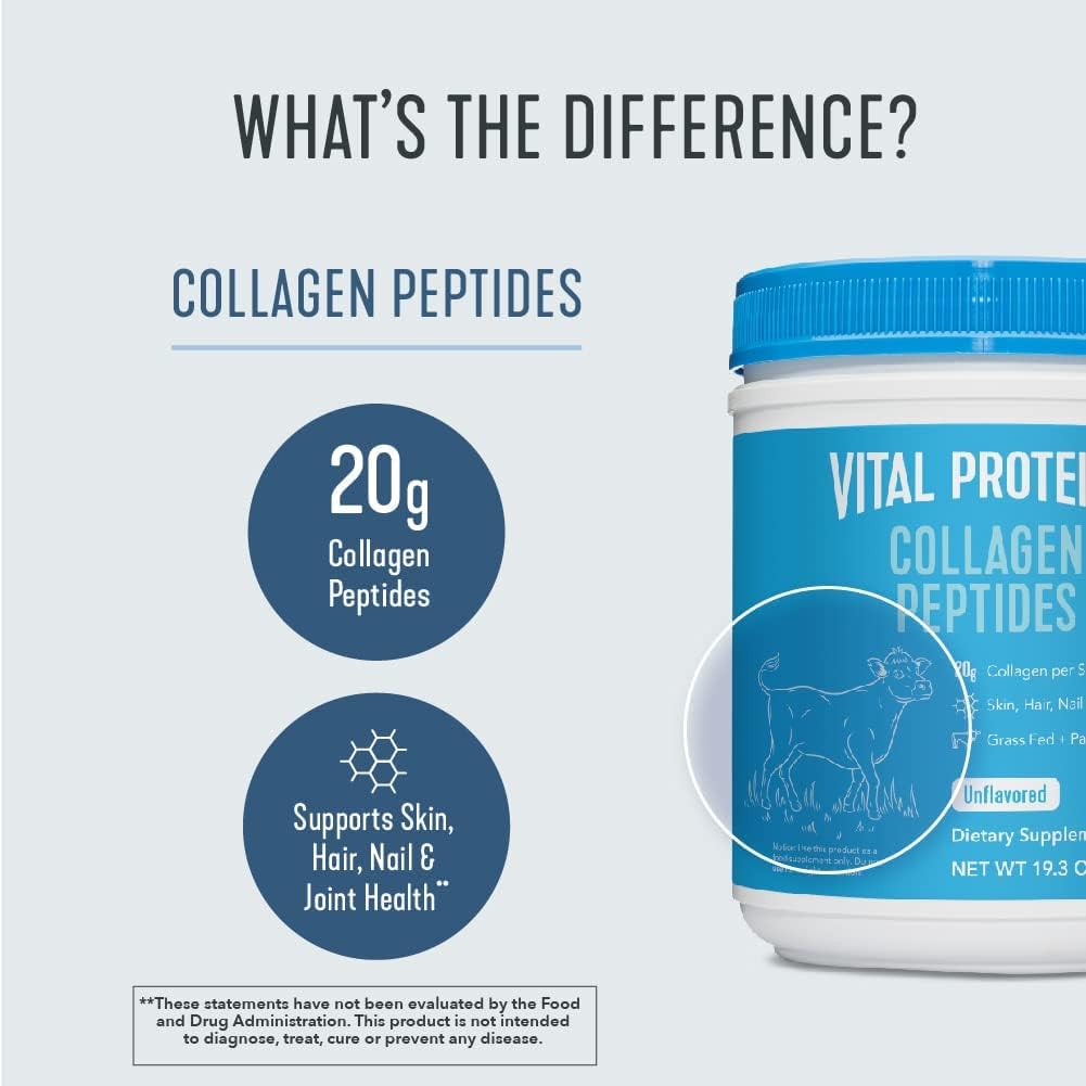 Vital Proteins Collagen Peptides Powder, Promotes Hair, Nail, Skin, Bone and Joint Health, Unflavored 19.3 OZ