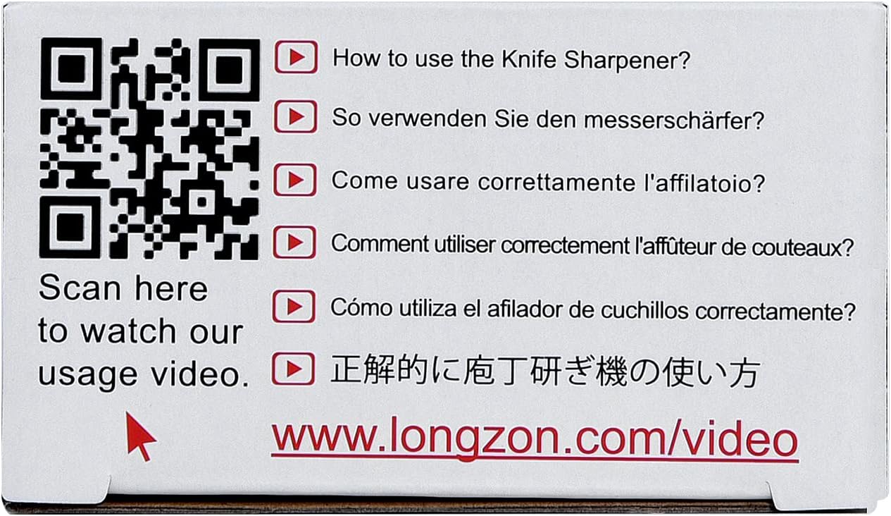 4-in-1 longzon [4 stage] Knife Sharpener with a Pair of Cut-Resistant Glove, Original Premium Polish Blades, Best Kitchen Knife Sharpener Really Works for Ceramic and Steel Knives, Scissors.