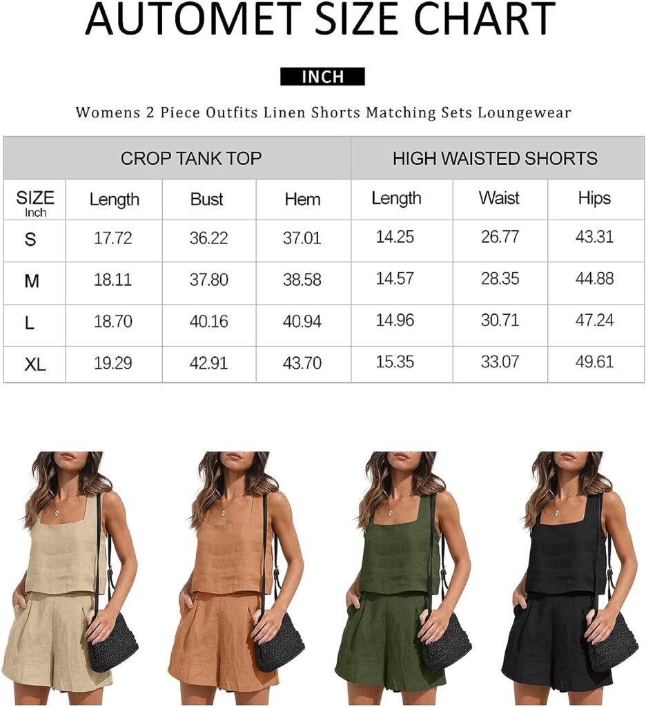 AUTOMET Womens 2 Piece Outfits Lounge Matching Sets Two Piece Linen Shorts Crop Tops 2023 Trendy Clothes Summer Vacation Set