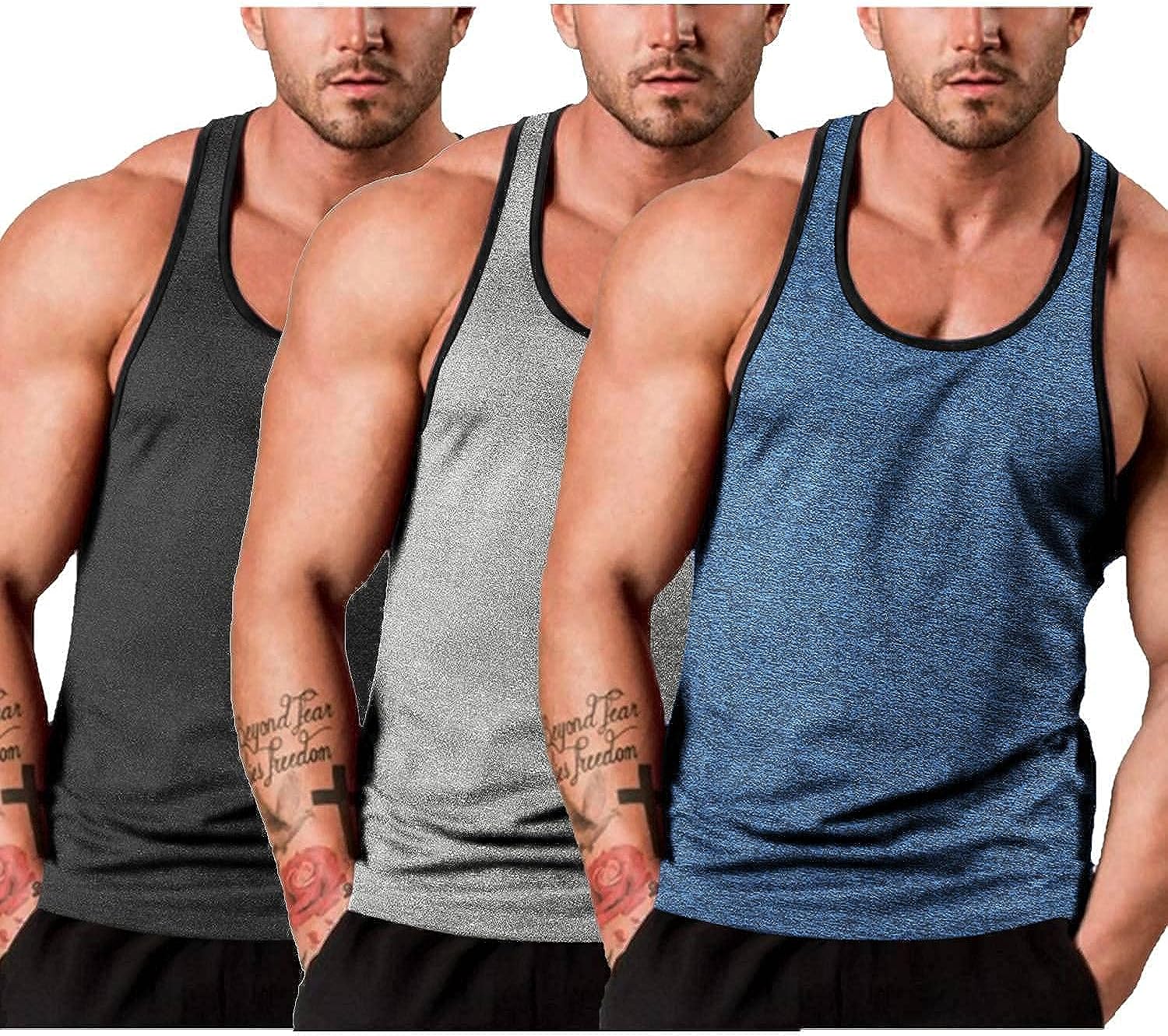 COOFANDY Mens 3 Pack Gym Tank Tops Y-Back Workout Muscle Tee Sleeveless Fitness Bodybuilding T Shirts