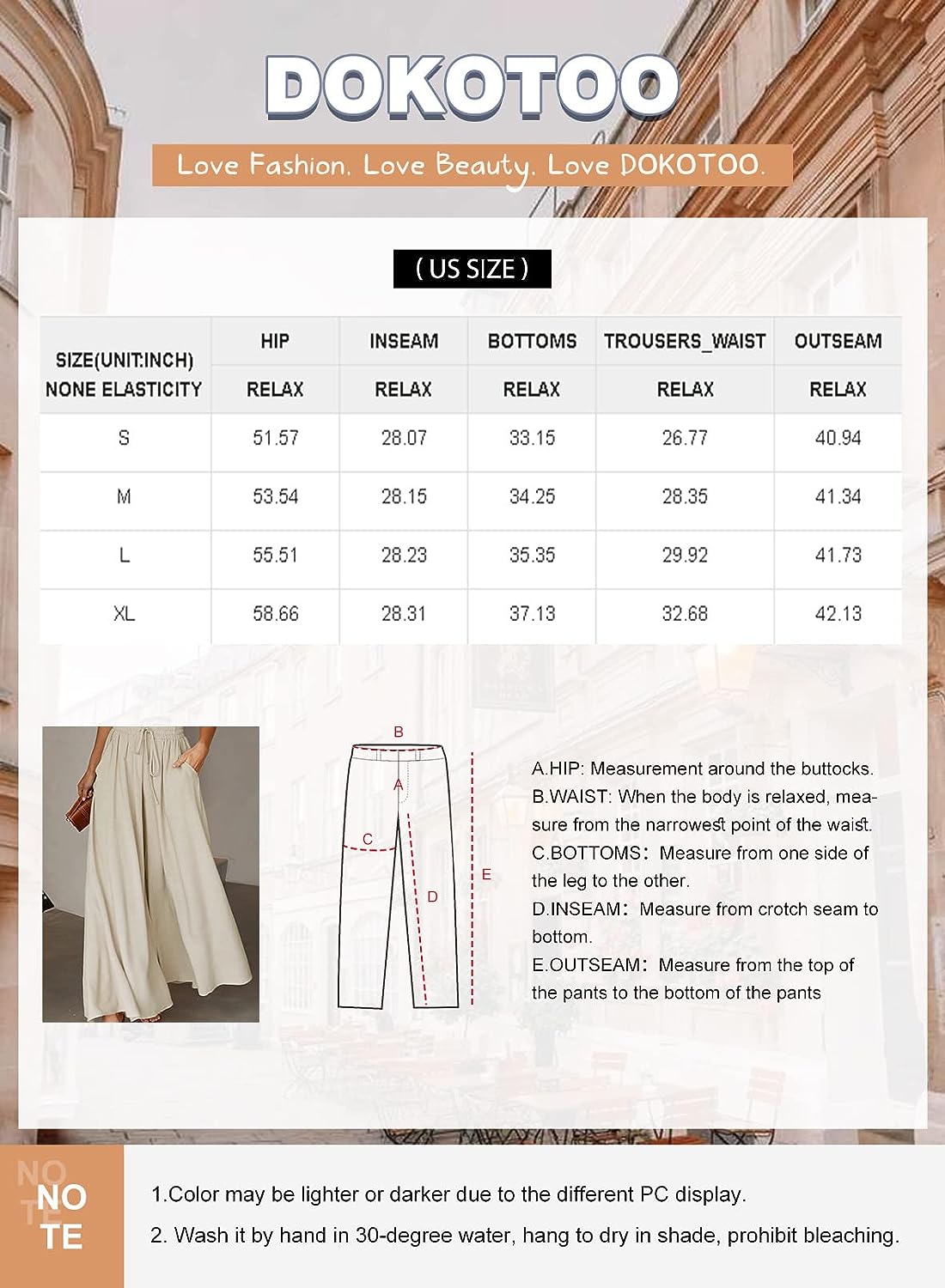 Dokotoo Pants for Women Casual Elastic Waist Wide Leg Pants with Pockets