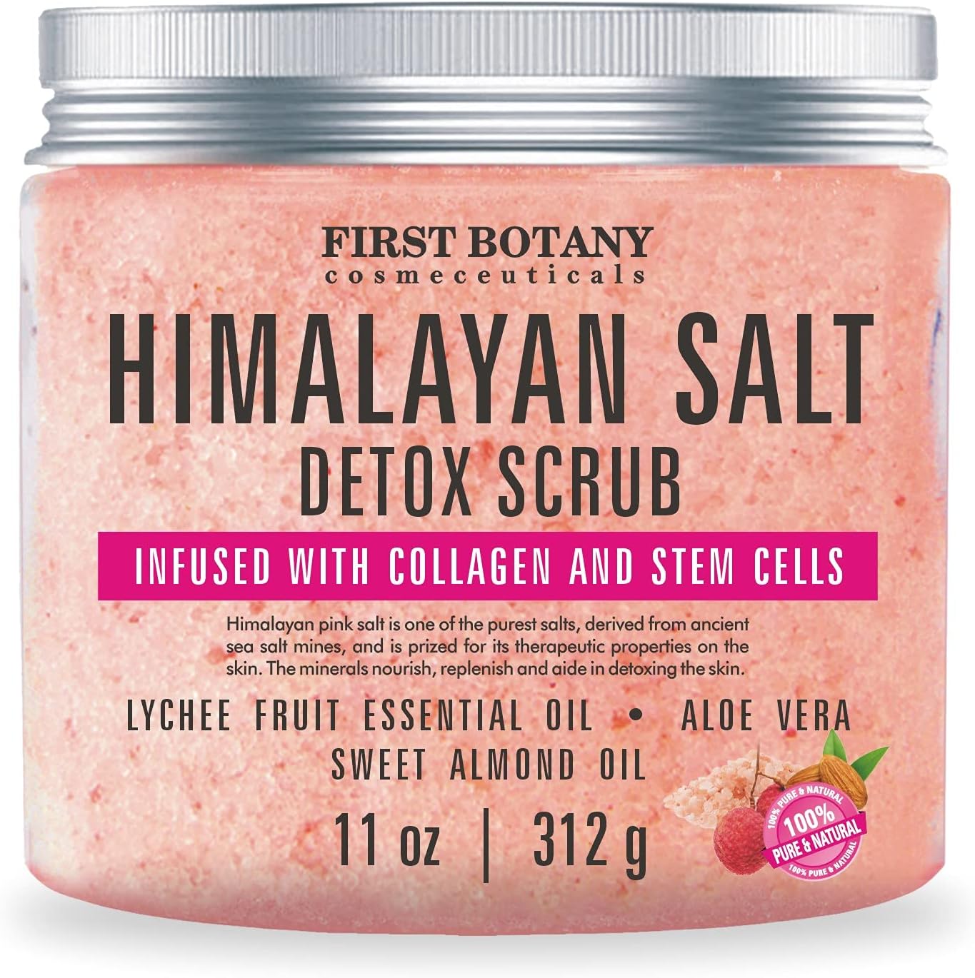 Himalayan Salt Body Scrub with Collagen and Stem Cells - Natural Exfoliating Salt Scrub  Body and Face Souffle helps with Moisturizing Skin, Acne, Cellulite, Dead Skin Scars, Wrinkles (11 oz)