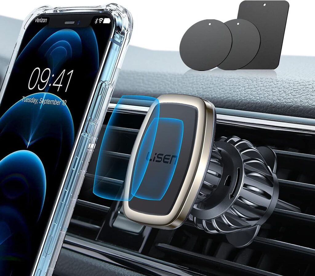 LISEN Magnetic Phone Holder for Car, [Easily Install] Car Phone Holder Mount [6 Strong Magnets] Cell Phone Holder for Car [Case Friendly] iPhone Car Holder Compatible with All Smartphones  Tablets
