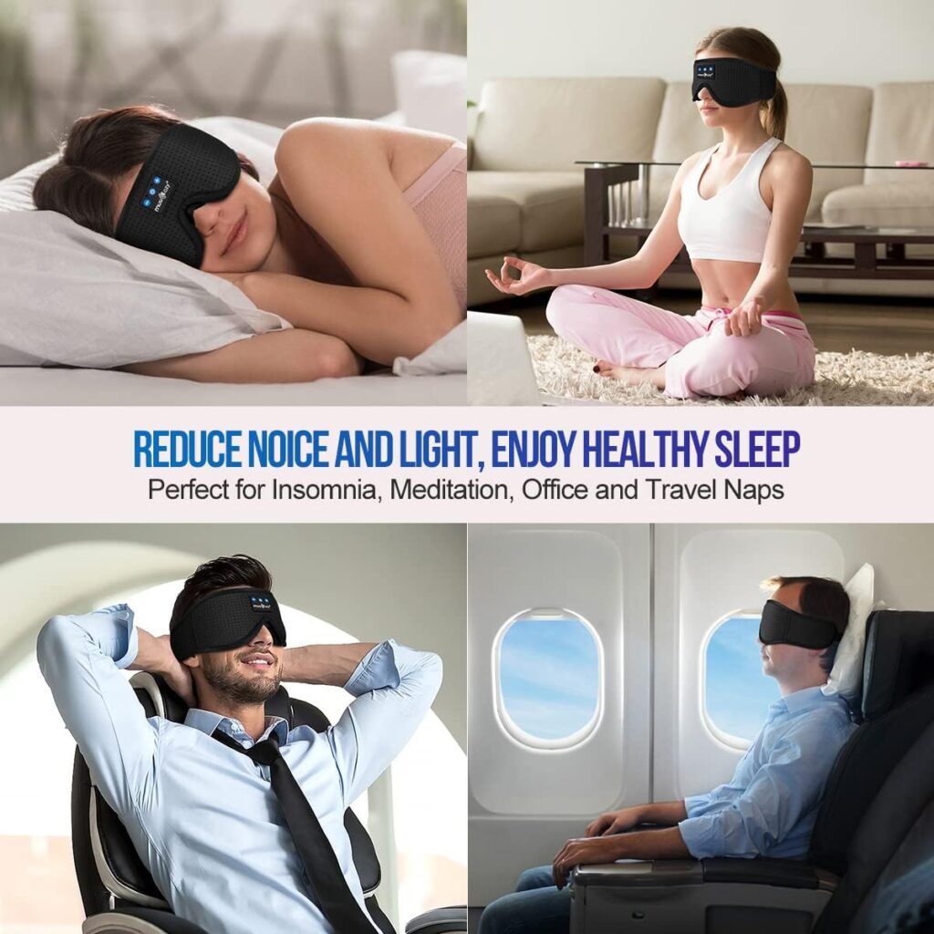 MUSICOZY Sleep Headphones Bluetooth 5.2 Headband Sleeping Headphones, Wireless Headband Headphones Eye Mask Sleep Earbuds for Side Sleeper with HD Speakers Cool Tech Gadgets Unique Holiday Gifts