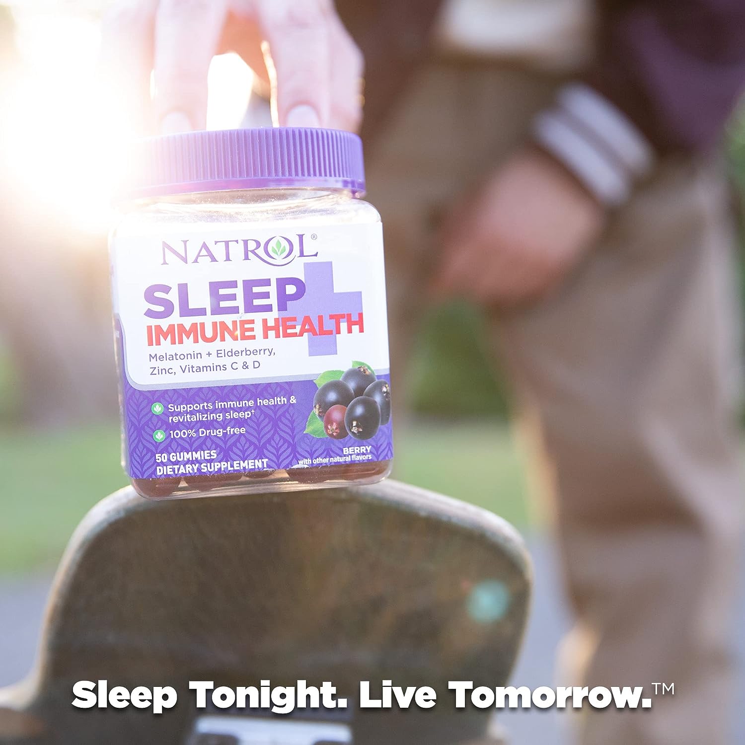 Natrol Sleep+ Immune Health Gummy, Sleep Aid  Immunity Support, Elderberry, Vitamins C, D and Zinc, Drug Free, 50 Berry Flavored Gummies : Health  Household