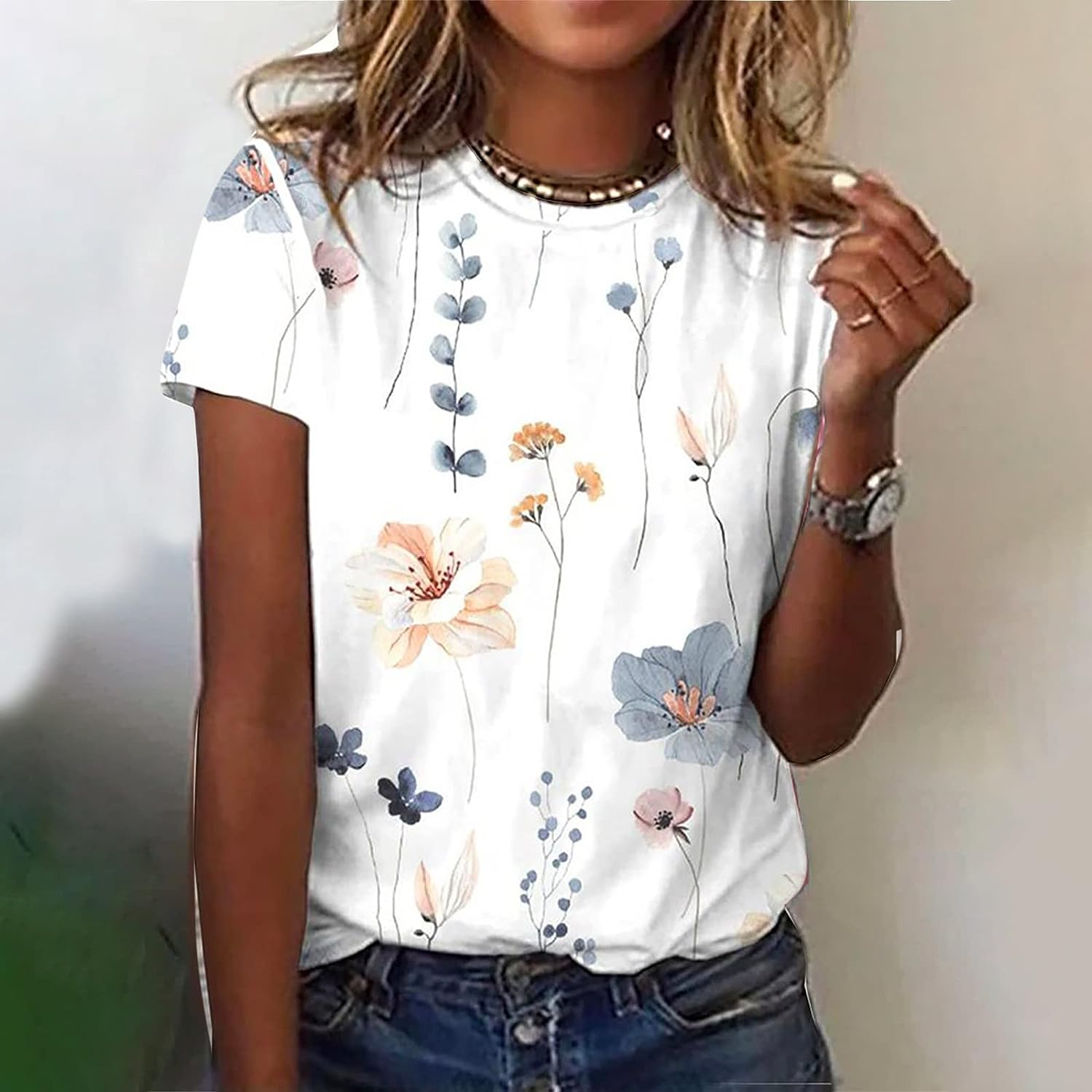 Retro Floral Short Sleeve Tops Dressy, Short Sleeve Blouses Dressy, Summer Tops Dressy, Short Sleeve Tops, Summer Short Sleeve Tops Dressy, Floral Tee Shirts 2023 Fashion at Amazon Women’s Clothing store