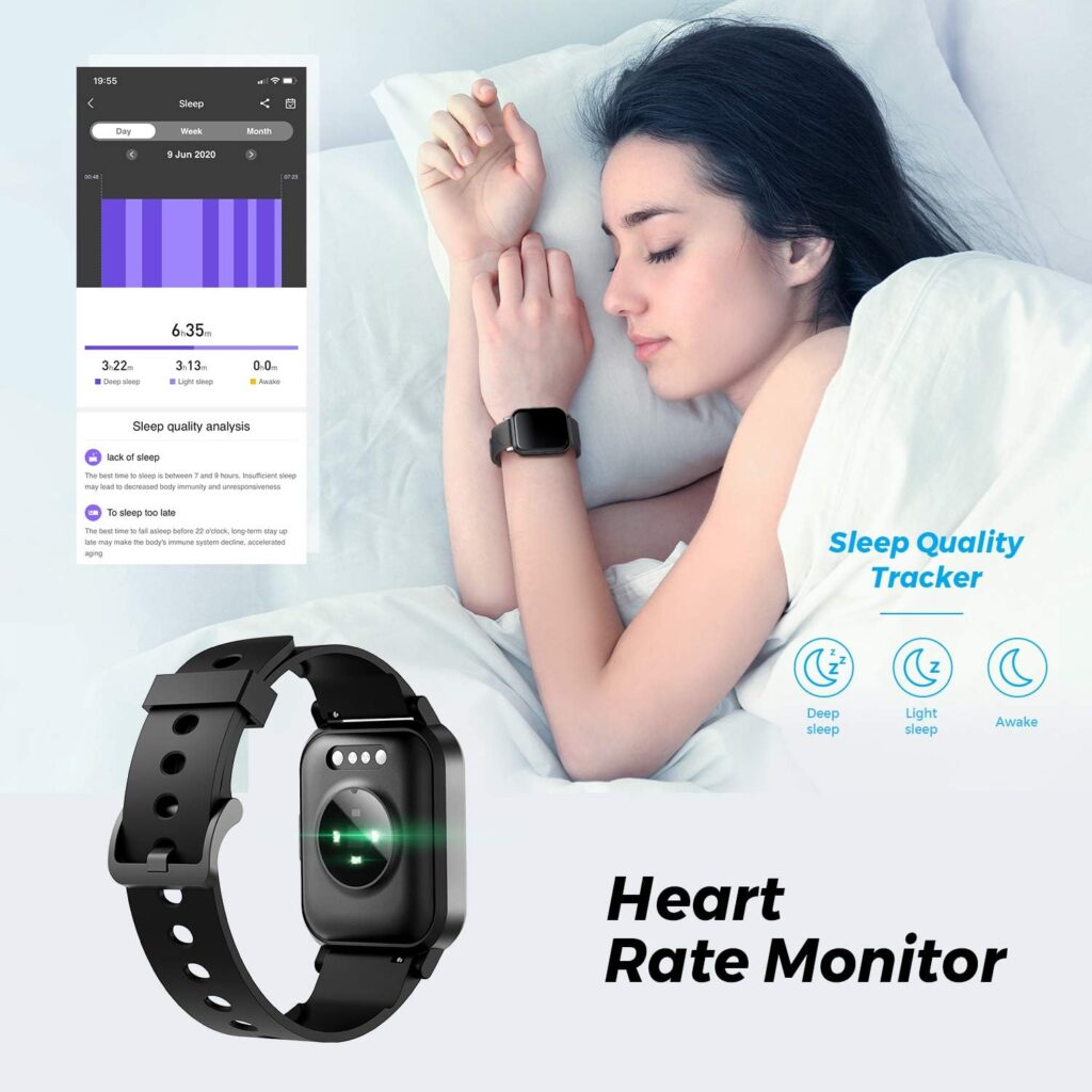 SoundPEATS Smart Watch Fitness Tracker with All Day Heart Rate Monitor Sleep Quality Tracker IP68 Waterproof 1.4 Large Touch Screen Call  Message Reminder 12 Sports Modes for iPhone Android Phones