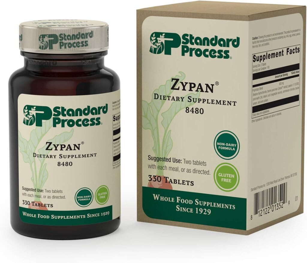 Standard Process Zypan - Whole Food Digestion and Digestive Health with Pepsin, Betaine Hydrochloride (Betaine HCl) and Pancreatin - Gluten Free - 330 Tablets
