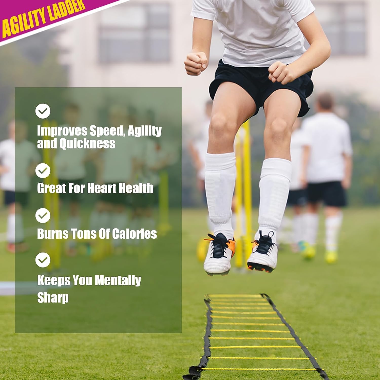 Teenitor Agility Ladder 21 Rung 29.5ft Speed Ladder Training Ladder for Soccer, Speed, Football Fitness Feet Training Carry Bag Agility Training Equipment, Sports Agility Ladders for Kids