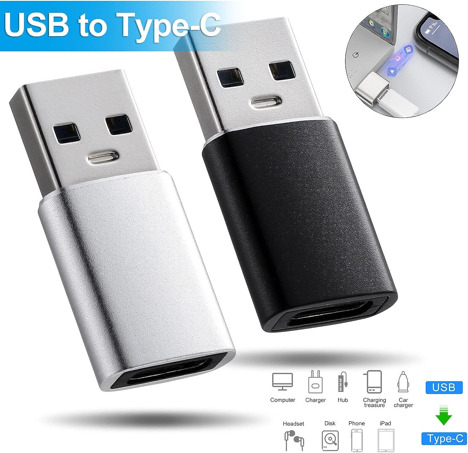 USB C to USB Adapter 3.0 Pack of 2- Fast Data Transfer  Charger Converter for Multiple Compatible Devices - USB C Female to Male Adapter - Cool Electronics Gadget