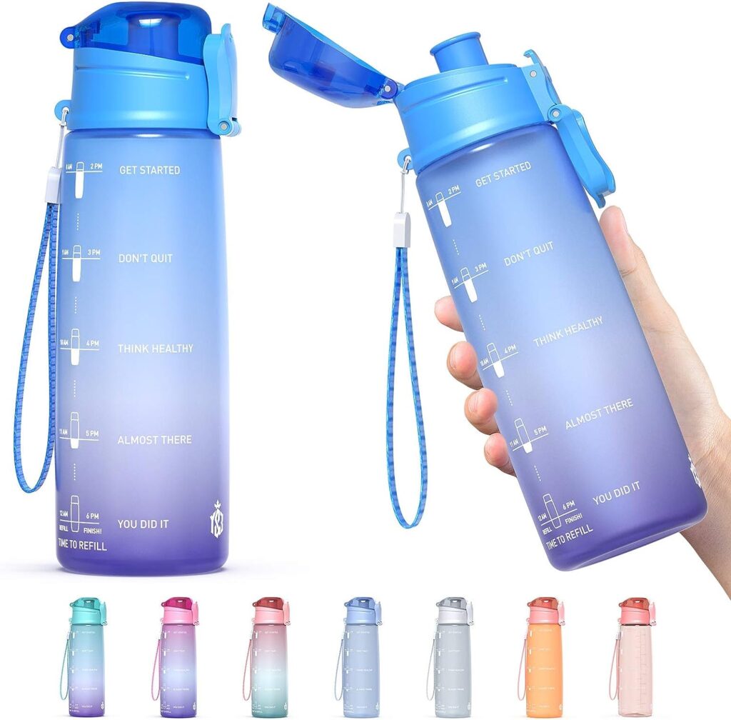 Y3 32oz Motivational Fitness Sports Water Bottle With Time Marker, BPA Free Tritan Plastic, Leakproof Flip Top, For Gym, Outdoor, Office Work (Blue/Purple Gradient, 32oz)