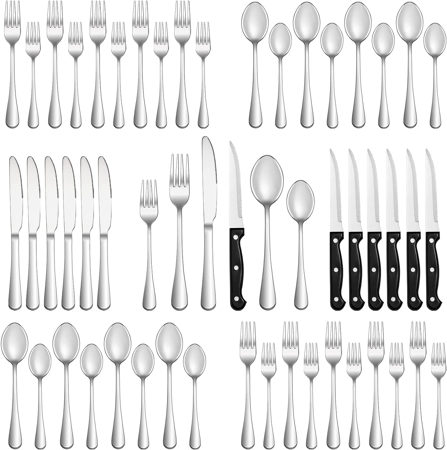 24 Pcs Silverware Set with Steak Knives Service for 4,Stainless Steel Flatware Set,Mirror Polished Cutlery Utensil Set,Home Kitchen Eating Tableware Set,Include Fork Knife Spoon Set,Dishwasher Safe