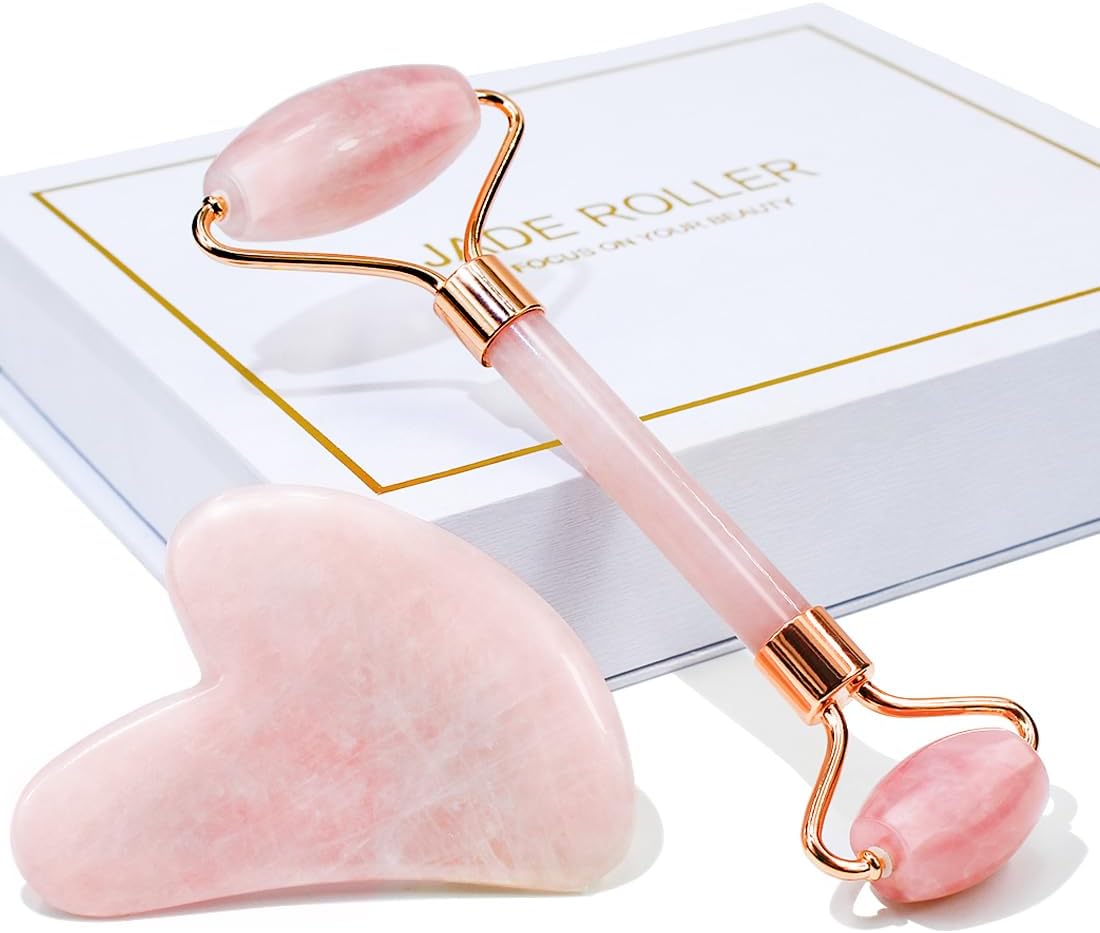 BAIMEI Jade Roller  Gua Sha, Face Roller, Facial Beauty Roller Skin Care Tools, Massager for Face, Eyes, Neck, Body Muscle Relaxing and Relieve Fine Lines and Wrinkles - Rose Quartz