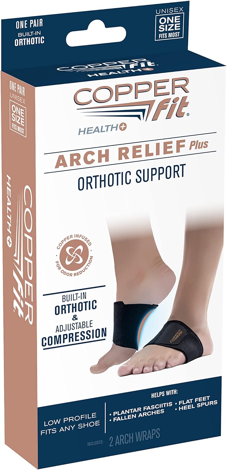 Copper Fit Health Unisex Arch Relief Plus with Built-In Orthotic Support, Black