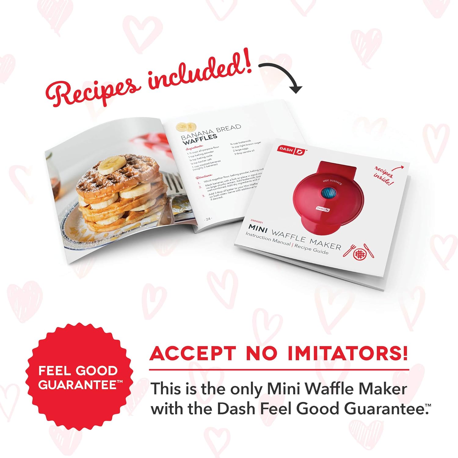 DASH Mini Waffle Maker Machine for Individuals, Paninis, Hash Browns,  Other On the Go Breakfast, Lunch, or Snacks, with Easy to Clean, Non-Stick Sides, Red Heart 4 Inch