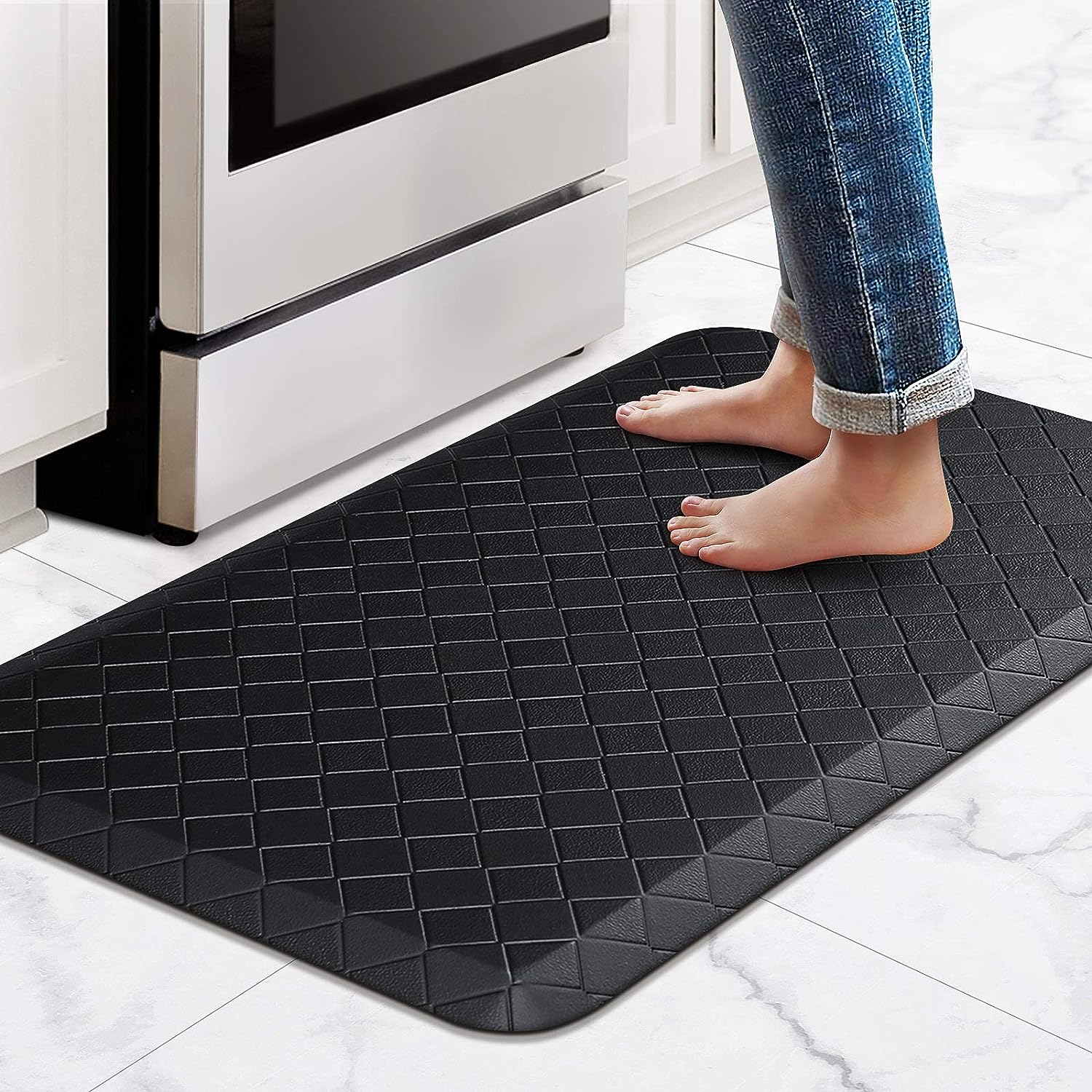 HappyTrends Floor Mat Cushioned Anti-Fatigue ,17.3x28,Thick Waterproof Non-Slip Mats and Rugs Heavy Duty Ergonomic Comfort Rug for Kitchen,Floor,Office,Sink,Laundry,Black