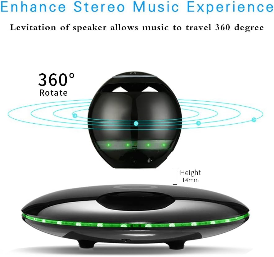 Infinity Orb Magnetic Levitating Speaker Bluetooth 4.0 LED Flash Wireless Floating Speakers with Microphone and Touch Buttons (Black)