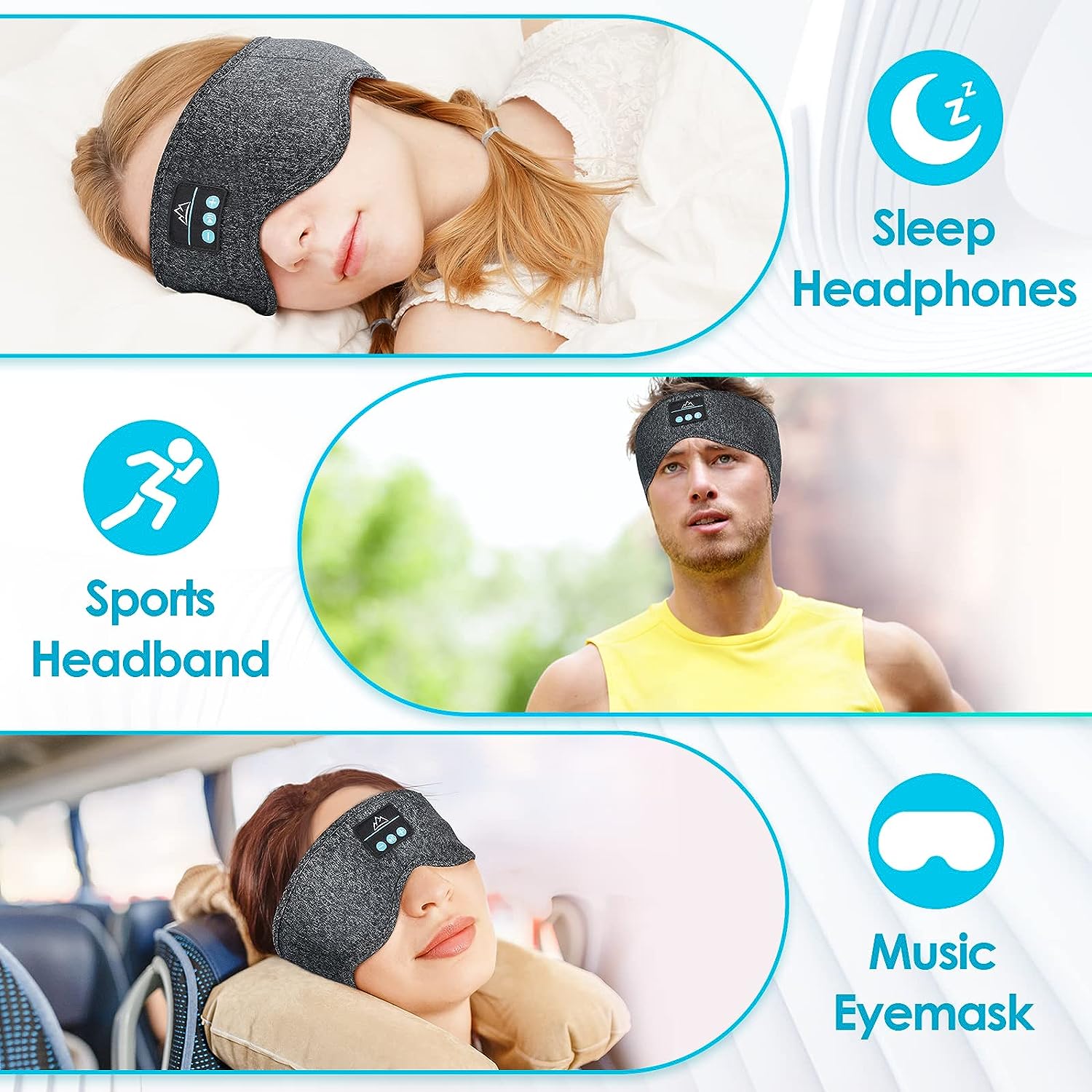 Sleep Headphones Bluetooth Sleeping Headband - Comfy Sleeping Headphones for Side Sleeper Elastic Music Sleep Band Earbuds Cozy ASMR Wireless Eye Mask Cool Gadgets Electronic Tech Gifts for Men Women