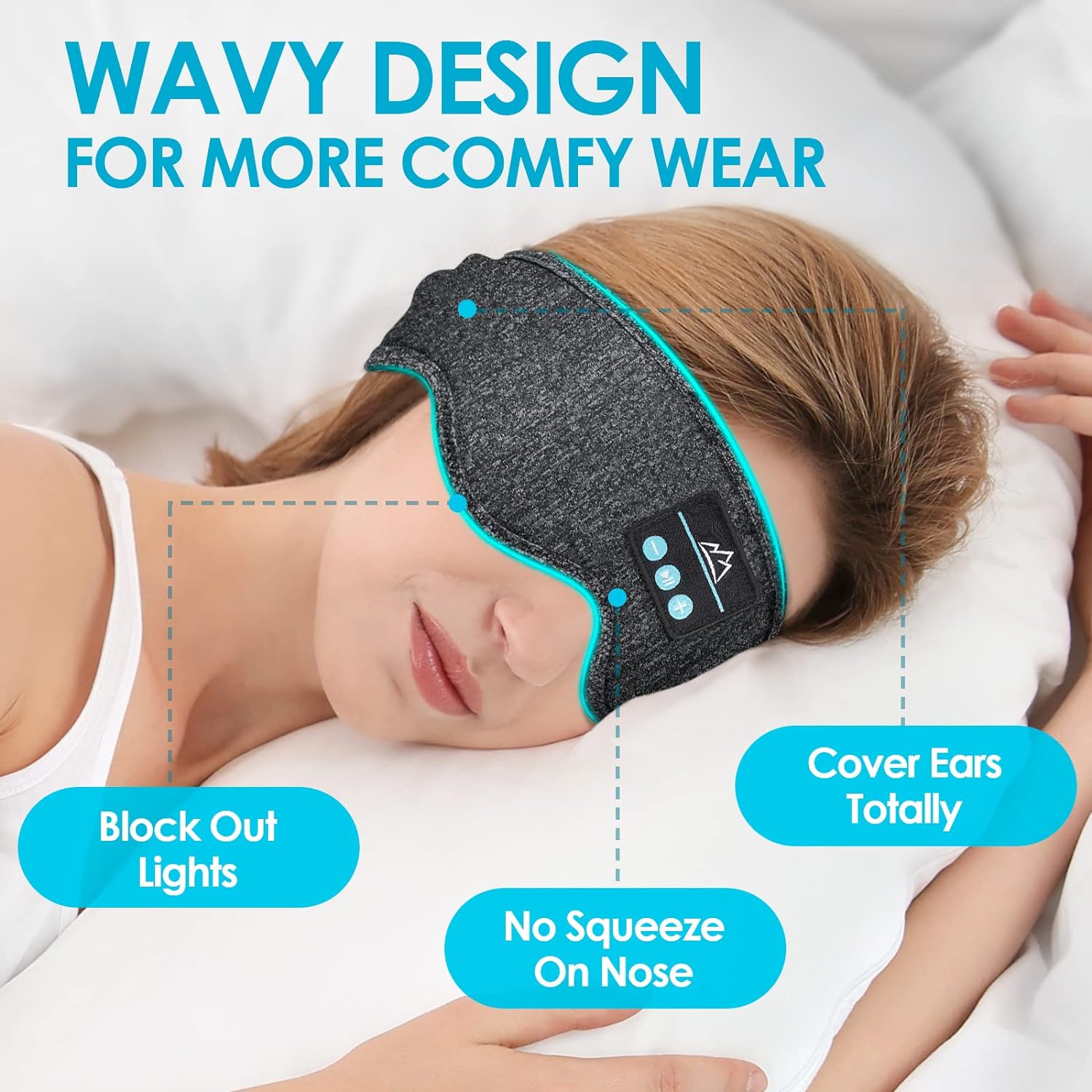 Sleep Headphones Bluetooth Sleeping Headband - Comfy Sleeping Headphones for Side Sleeper Elastic Music Sleep Band Earbuds Cozy ASMR Wireless Eye Mask Cool Gadgets Electronic Tech Gifts for Men Women