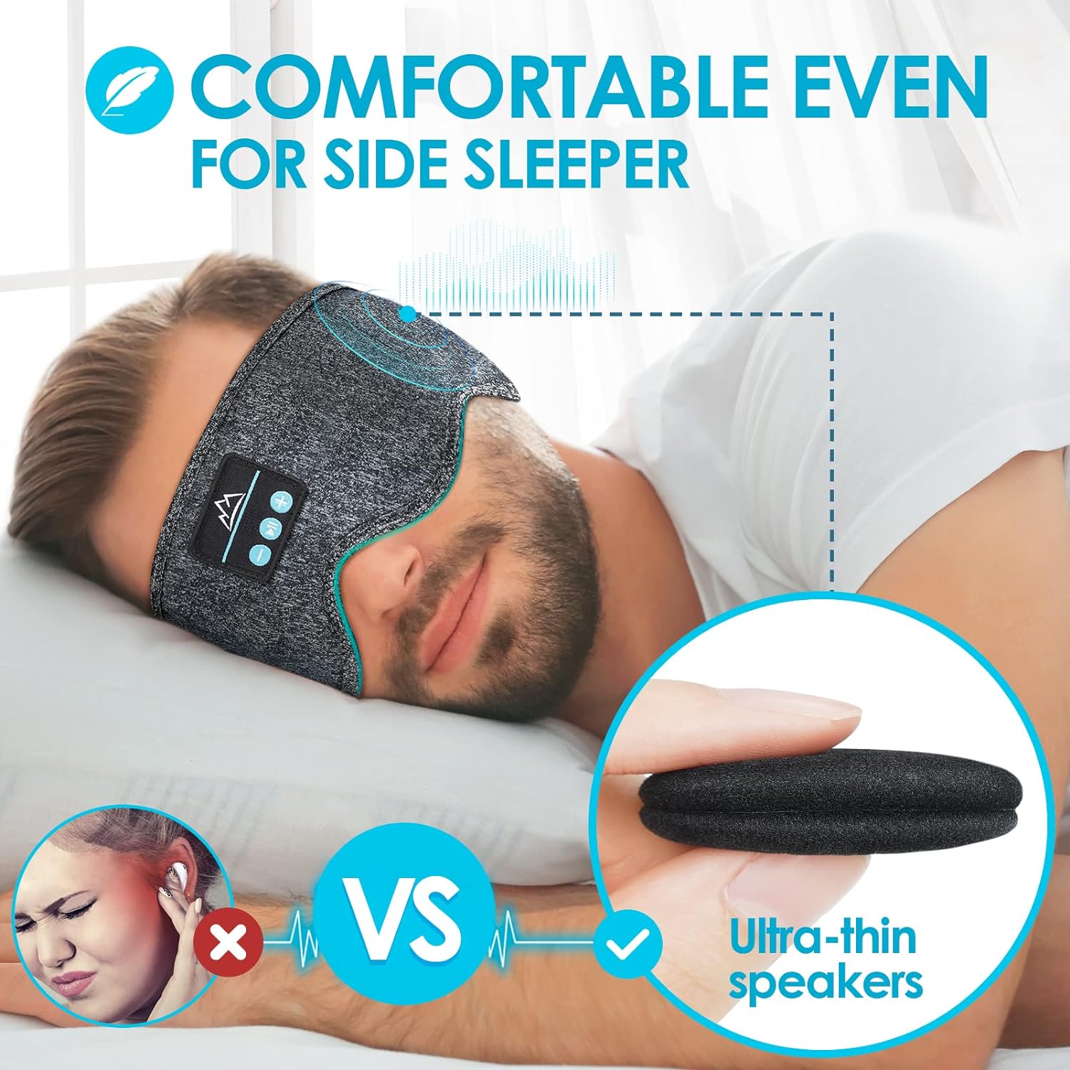 Sleep Headphones Bluetooth Sleeping Headband - Comfy Sleeping Headphones for Side Sleeper Elastic Music Sleep Band Earbuds Cozy ASMR Wireless Eye Mask Cool Gadgets Electronic Tech Gifts for Men Women