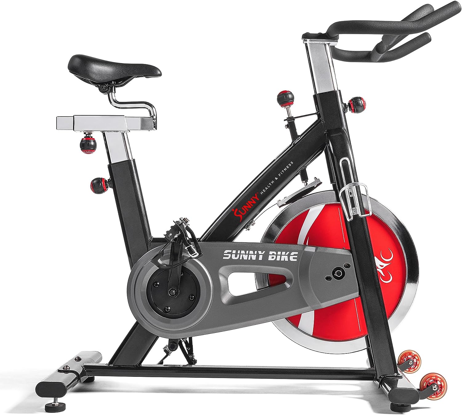 Sunny Health  Fitness Indoor Cycling Exercise Bike with Heavy-Duty 49 LB Chrome Flywheel, Stationary Bike with Customizable Comfort with 275 LBS. Max Weight