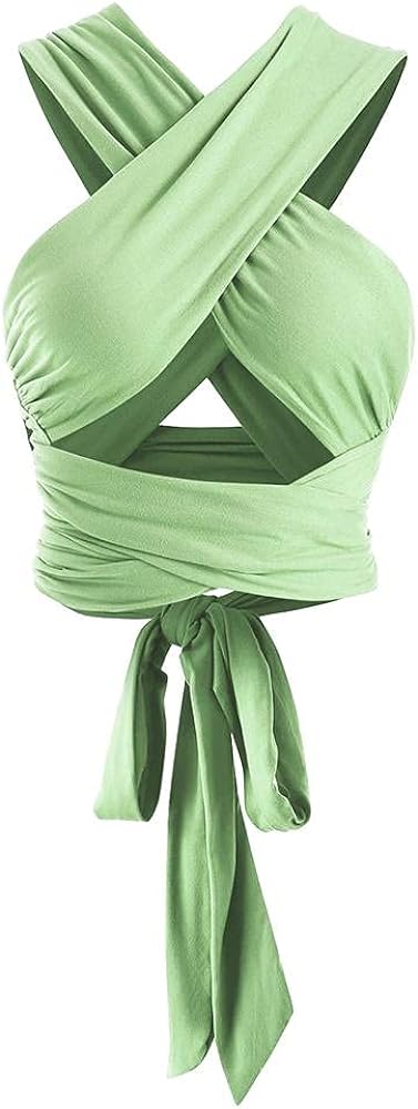ZAFUL Womens Ribbed Halter Crop Top Criss Cross Ruched Lace-up Cami Bandana Top Cropped Tank Top