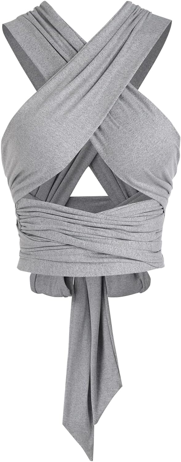 ZAFUL Womens Ribbed Halter Crop Top Criss Cross Ruched Lace-up Cami Bandana Top Cropped Tank Top