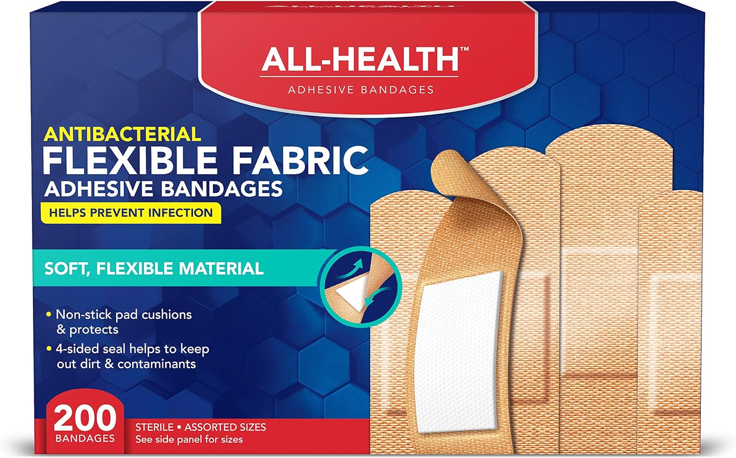 All Health Fabric Adhesive Bandages, Assorted Sizes Variety, 200 Count (Pack of 1)