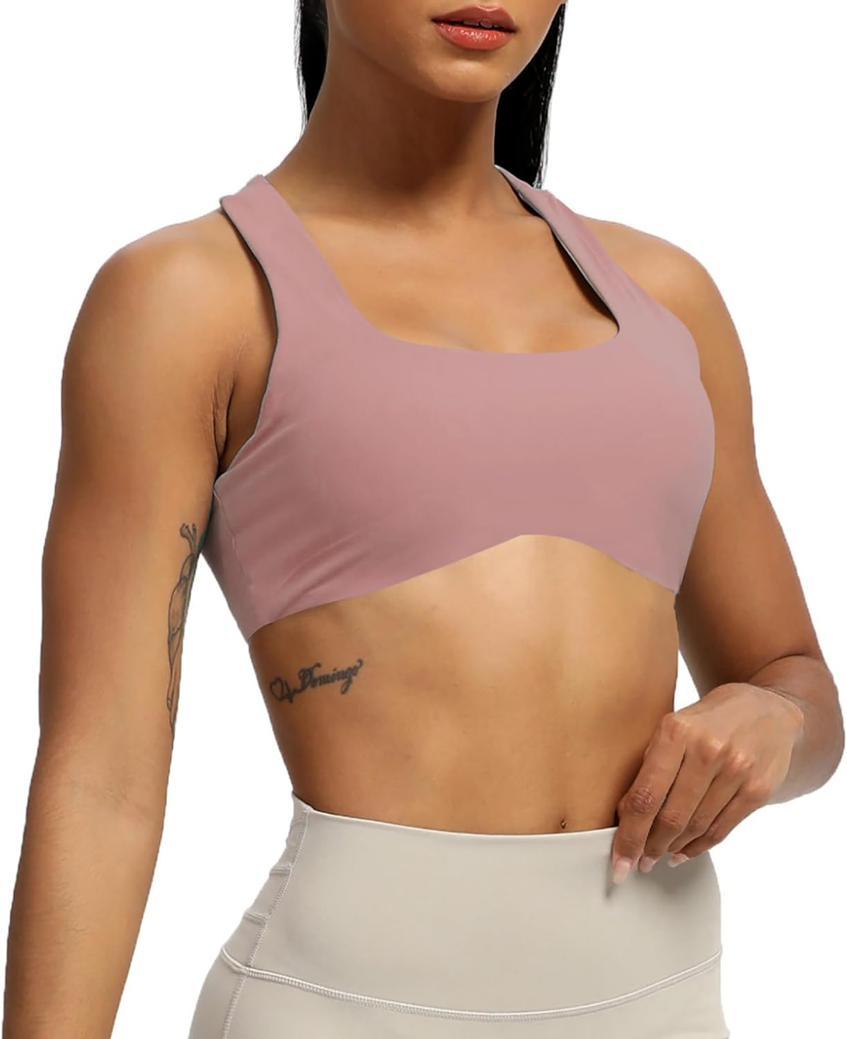 Aoxjox Womens Workout Sports Bras Fitness Backless Padded Define Sculpt Racerback Bra Yoga Crop Tank Top