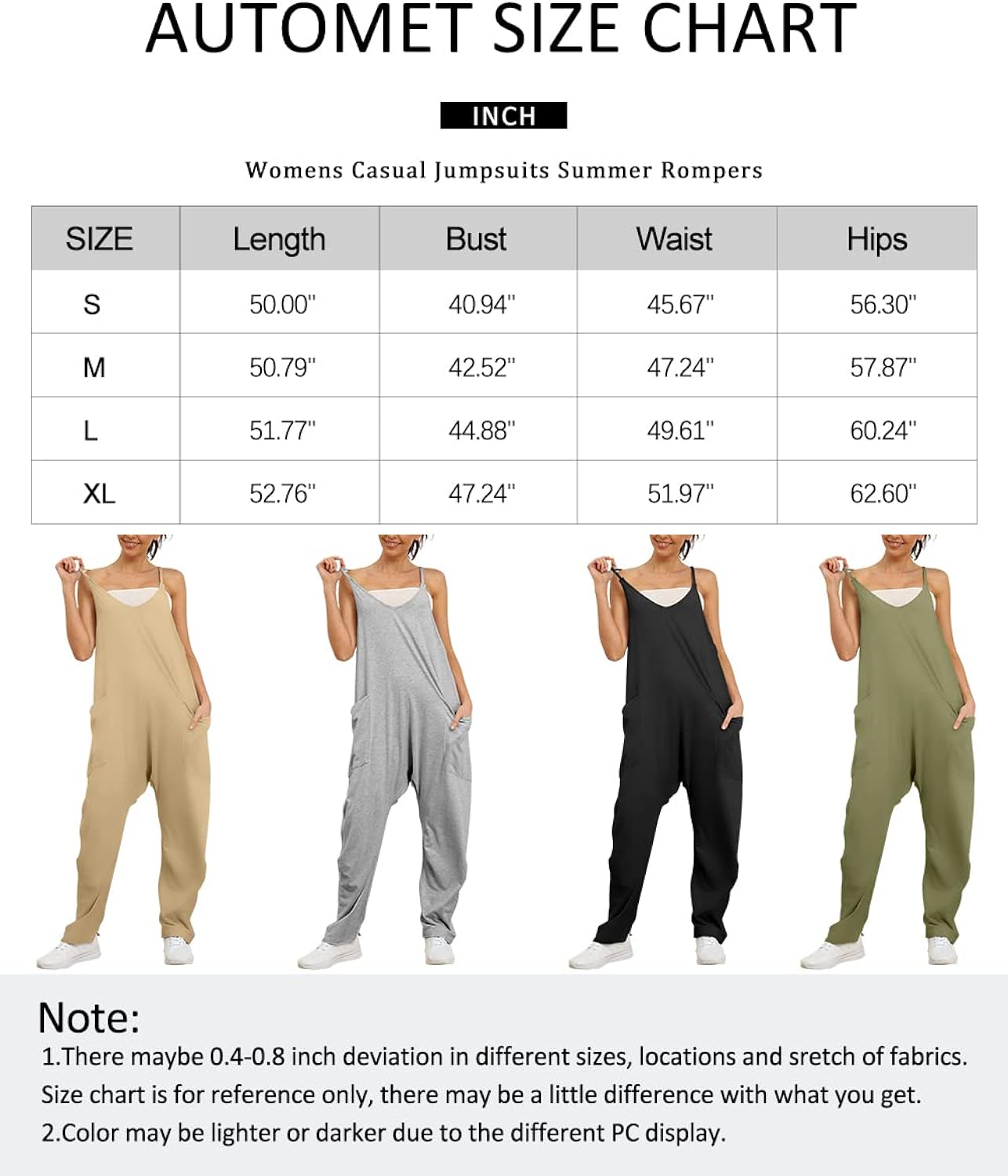 AUTOMET Jumpsuits for Women Casual Summer Rompers Sleeveless Loose Spaghetti Strap Baggy Overalls Jumpers with Pockets 2023